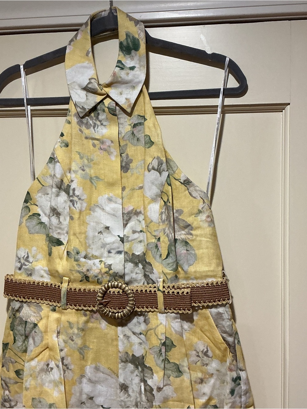 NWOT Zimmermann Yellow Floral Halter Linen Romper with Belt, Size AU 2 = M - Picture 2 of 9